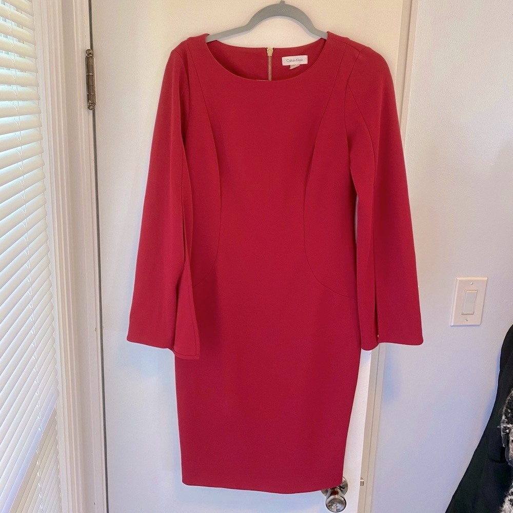 Calvin Klein Burgundy Split Bell Sleeve Work/Office Dress